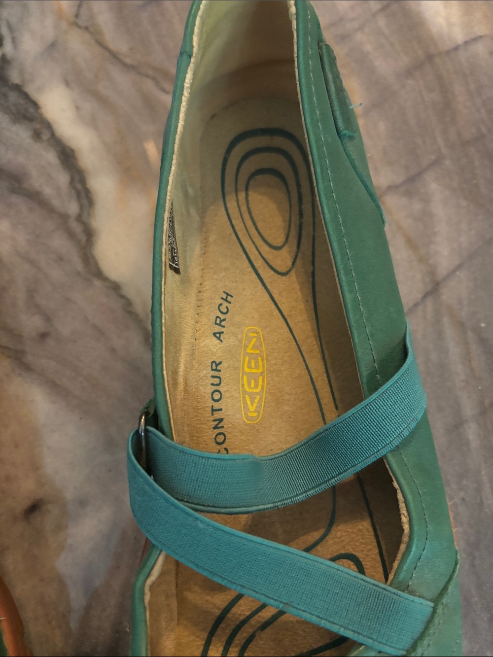 KEEN Teal Green Slip-On Flats with Elastic Cross Straps - Picture 6 of 9